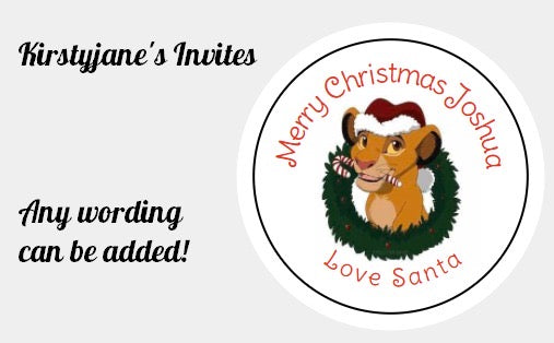 Personalised Christmas Xmas present stickers Simba
