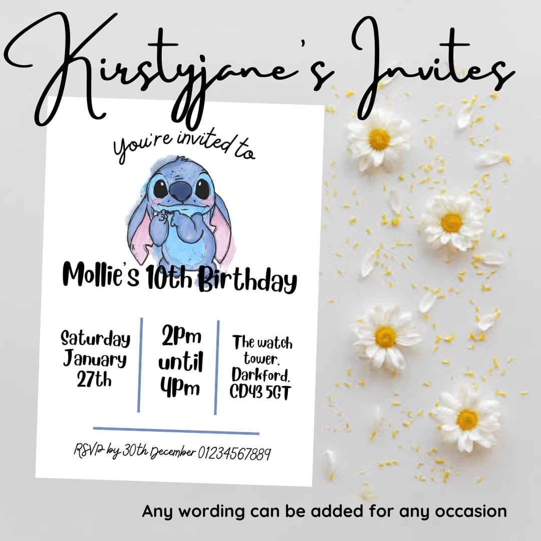 Personalised Stitch party birthday invitations