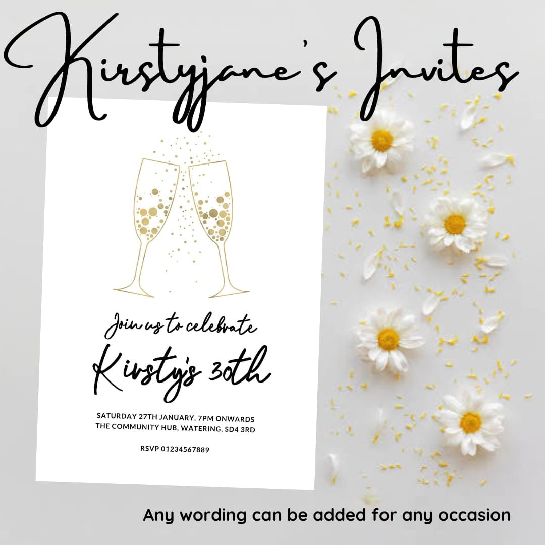 Personalised adults age champagne party birthday invitations