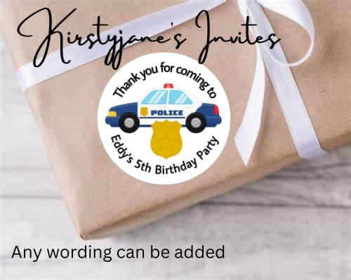 Personalised birthday party police car stickers