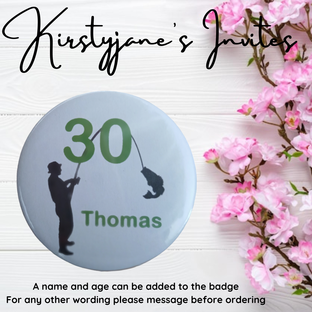 Personalised Mens Fishing Birthday badge