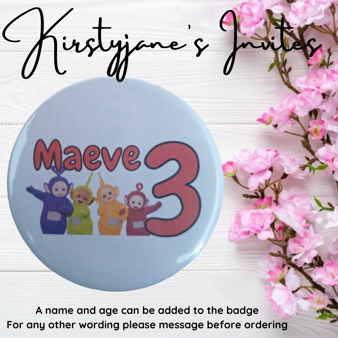 Personalised Teletubbies Birthday badge