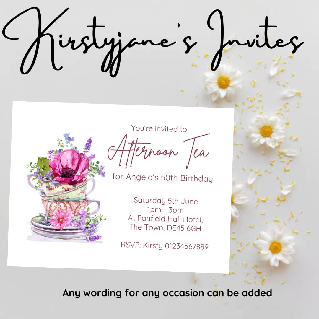 Personalised Afternoon tea Womens ladies party birthday invitations