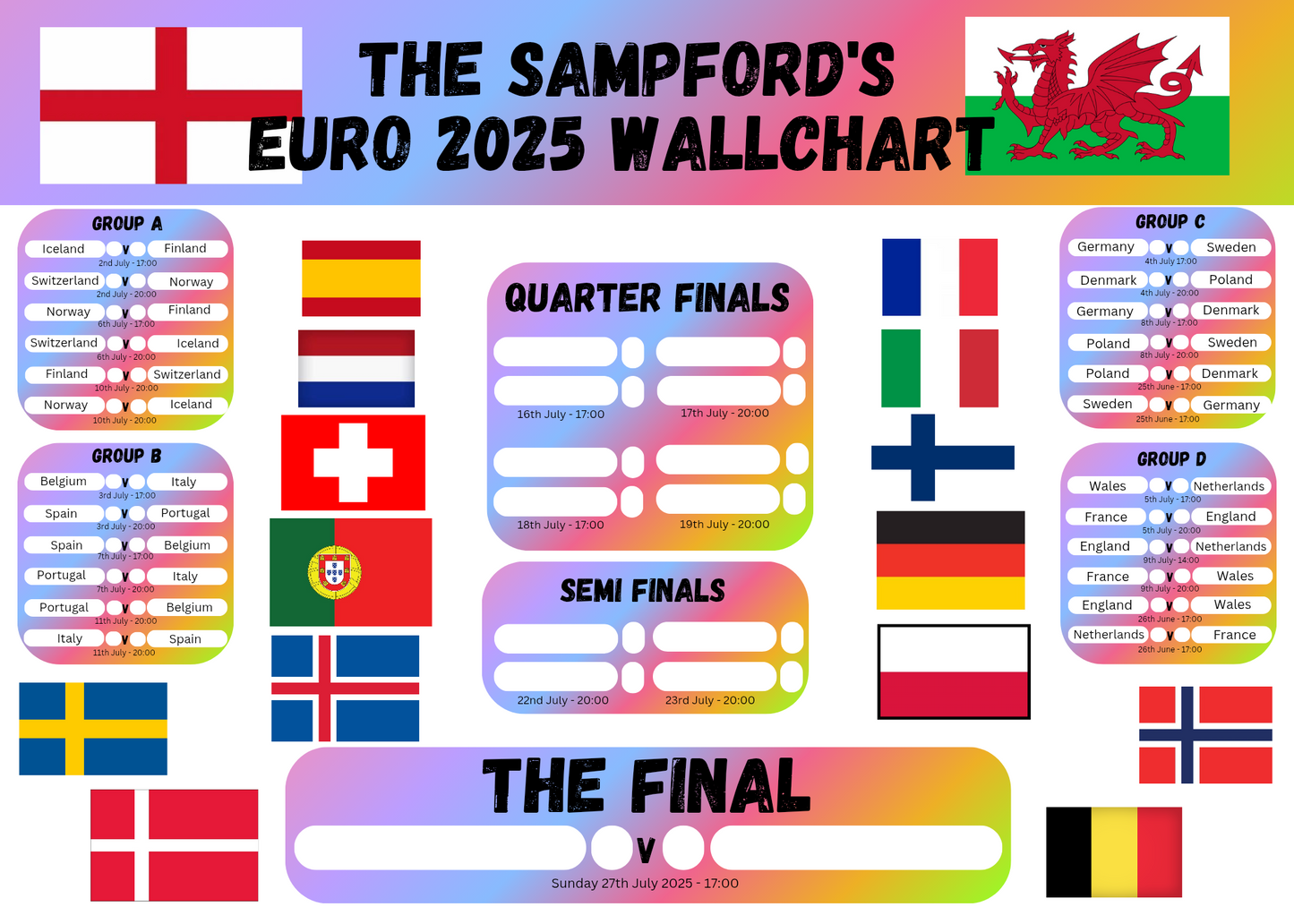 Women's Euro 2025 rainbow wall planner