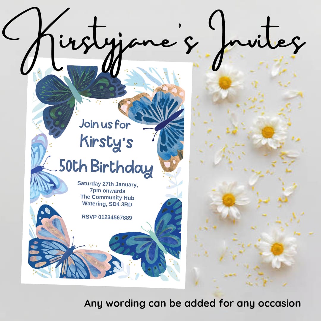 Personalised butterflies party birthday invitations