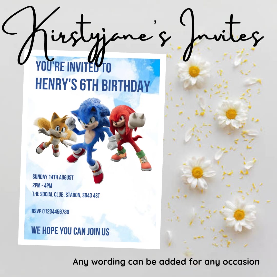 Personalised sonic birthday invitations