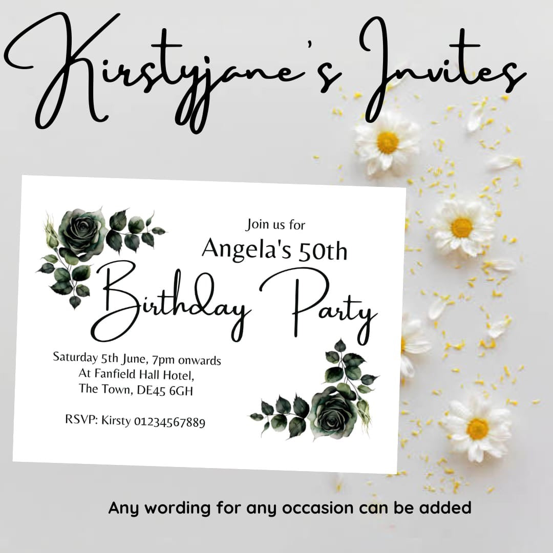 Personalised Adults floral party birthday invitations