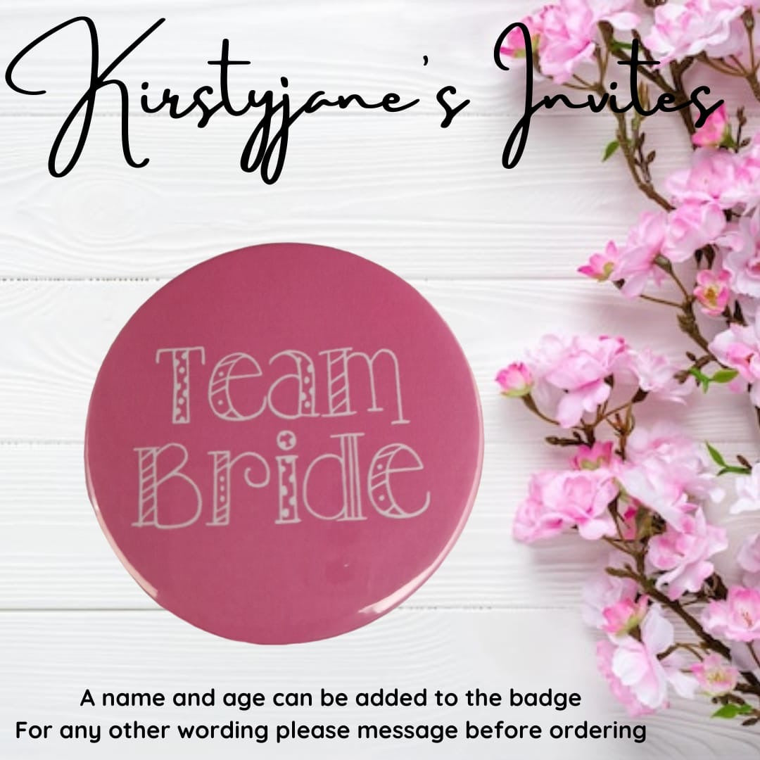 Personalised team bride hen party badge