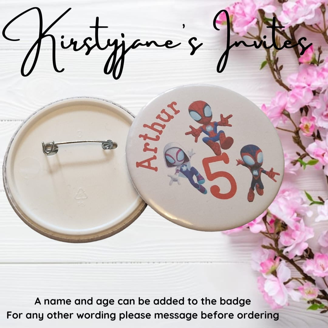 Personalised spider-man child kids age name birthday badge