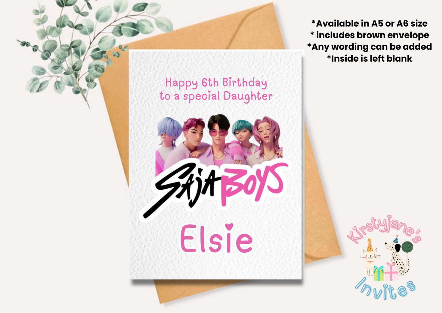 Personalised birthday greetings card Kpop DEMON HUNTERS huntrix saja boys