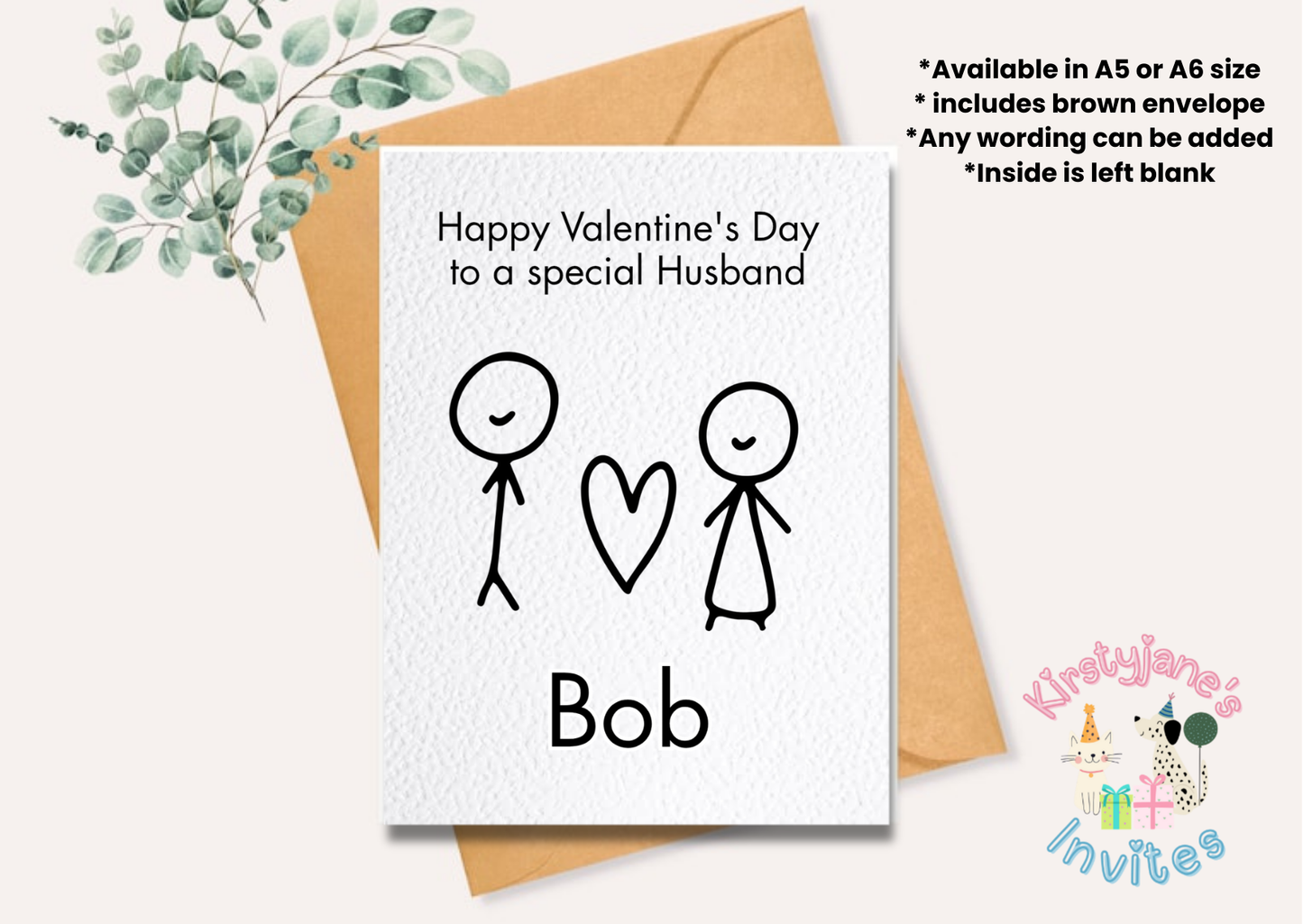 Personalised Valentine's Day greetings card stick people