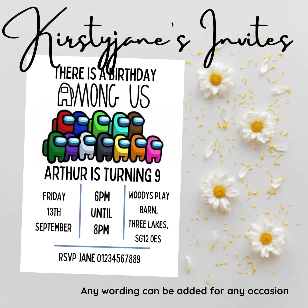 Personalised kids among us birthday party invitations