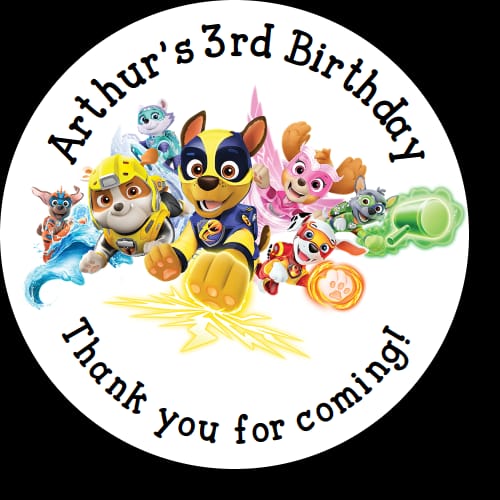 Personalised birthday party paw patrol mighty pups stickers