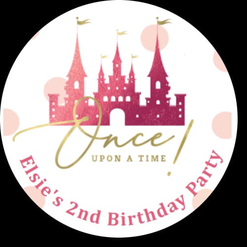 Personalised birthday party princess castle stickers