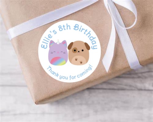 Personalised birthday party Squishmallow stickers