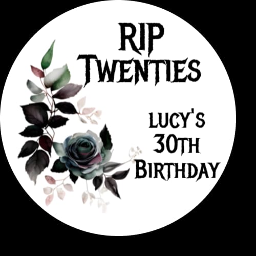 Personalised birthday party gothic RIP stickers