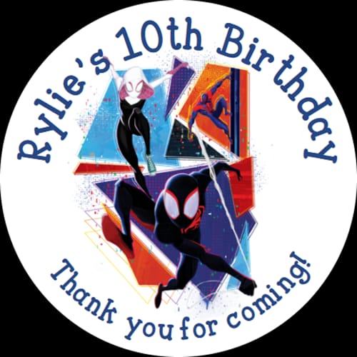 Personalised birthday party Spiderman across the spider verse stickers