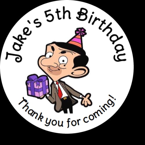 Personalised birthday party Mr Bean stickers