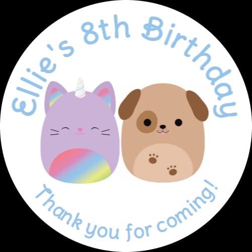 Personalised birthday party Squishmallow stickers