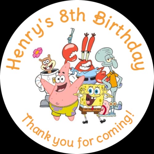 Personalised birthday party Spongebob Squarepants stickers