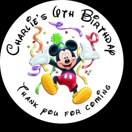 Personalised birthday party Disney Mickey Mouse stickers
