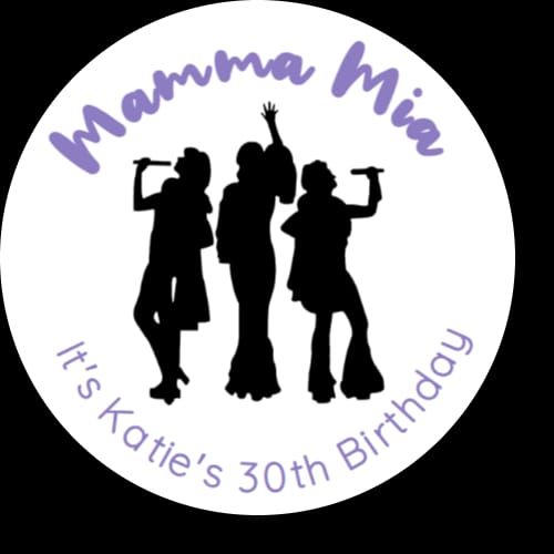 Personalised birthday party abba mamma mia stickers