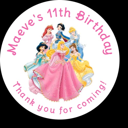 Personalised birthday party Disney Princess stickers