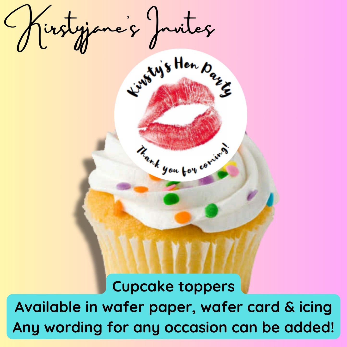 Personalised cupcake toppers Hen Party Lips