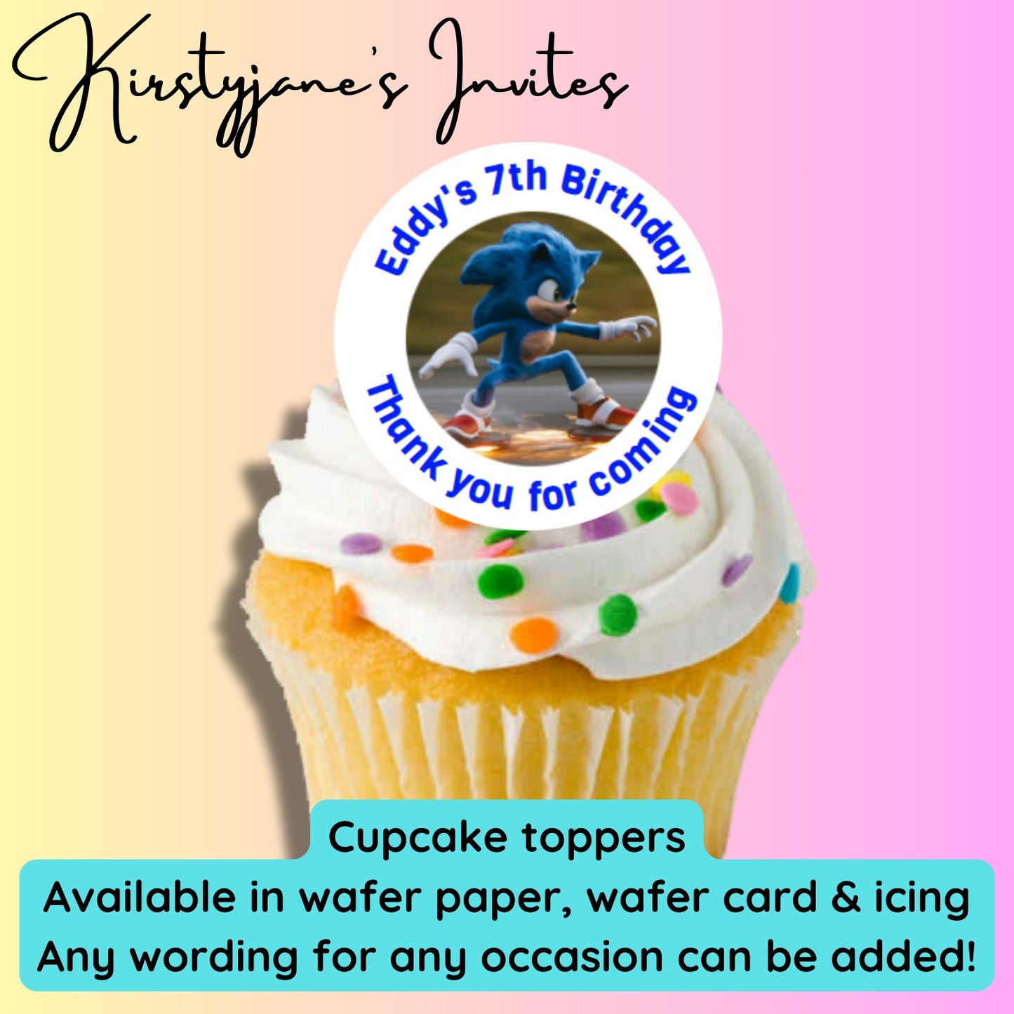 Personalised cupcake toppers Sonic the Hedgehog