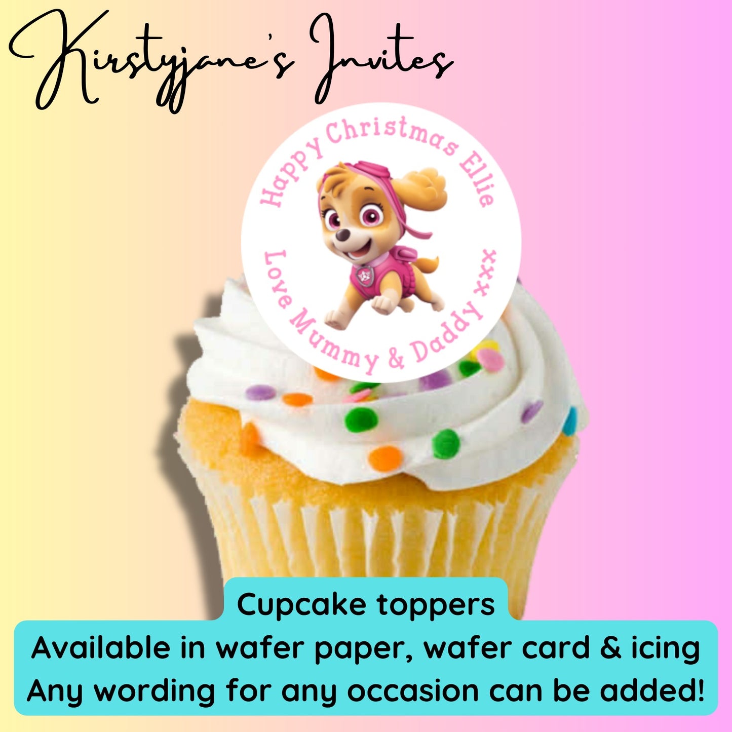 Personalised cupcake toppers Paw Patrol Skye