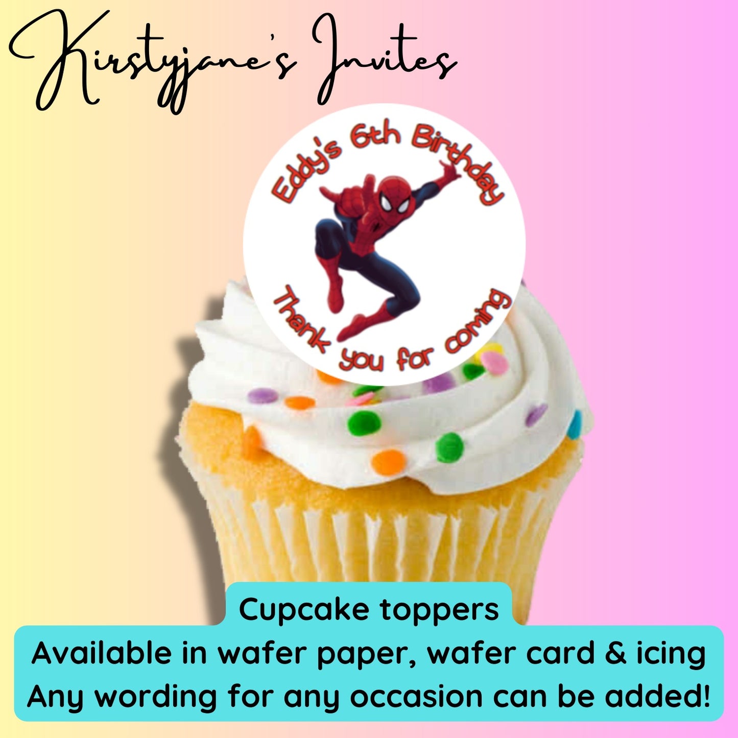 Personalised cupcake toppers Marvel Spiderman