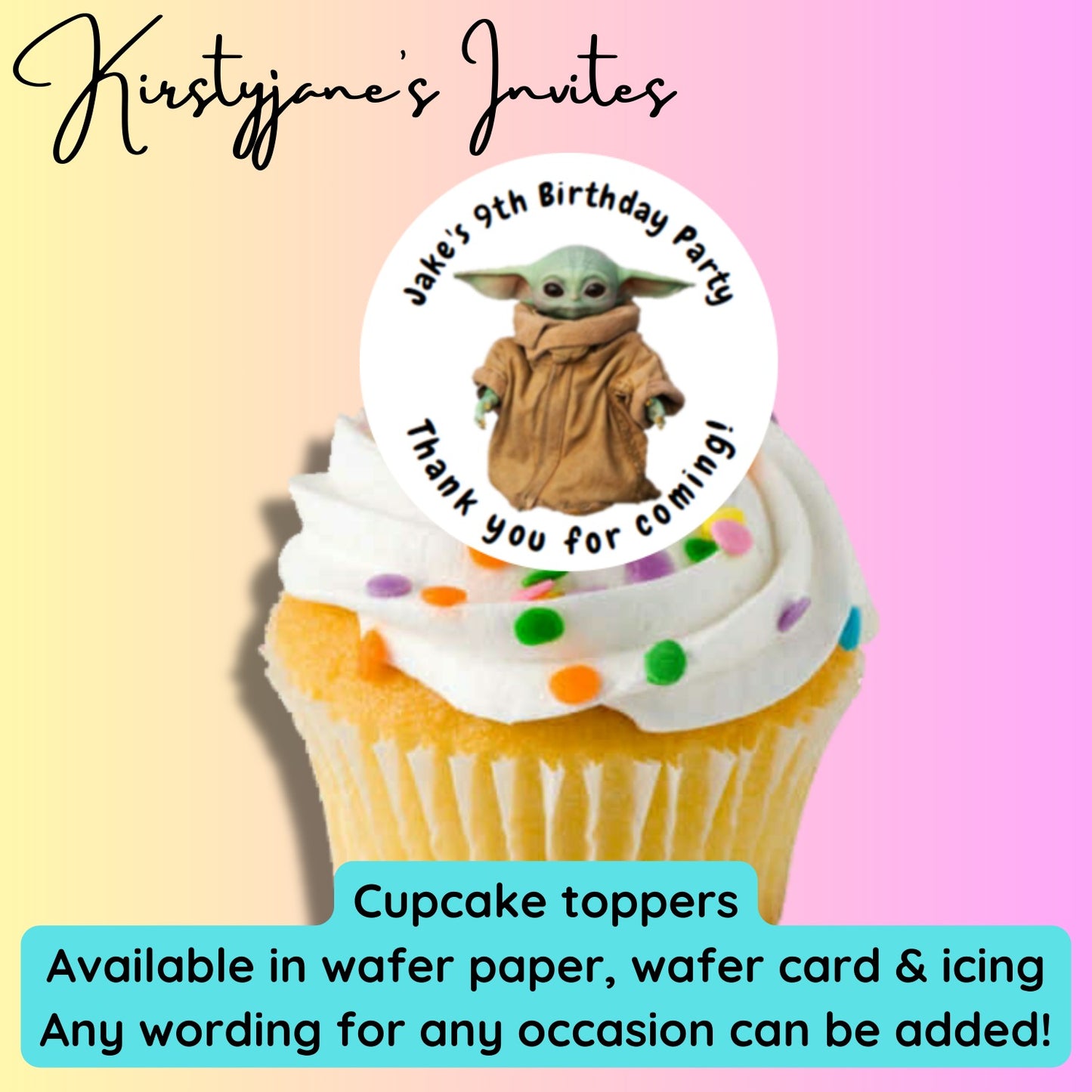 Personalised cupcake toppers Star Wars Yoda