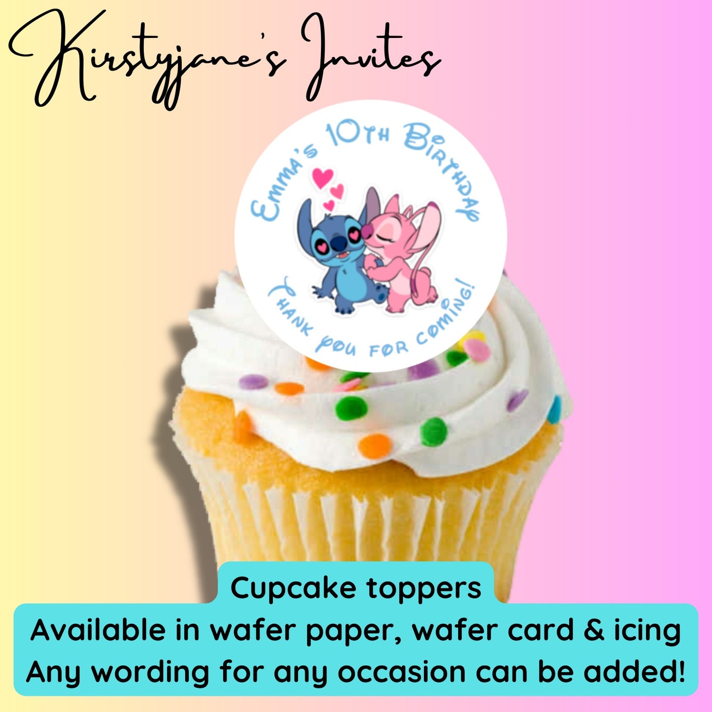 Personalised cupcake toppers Disney Stitch