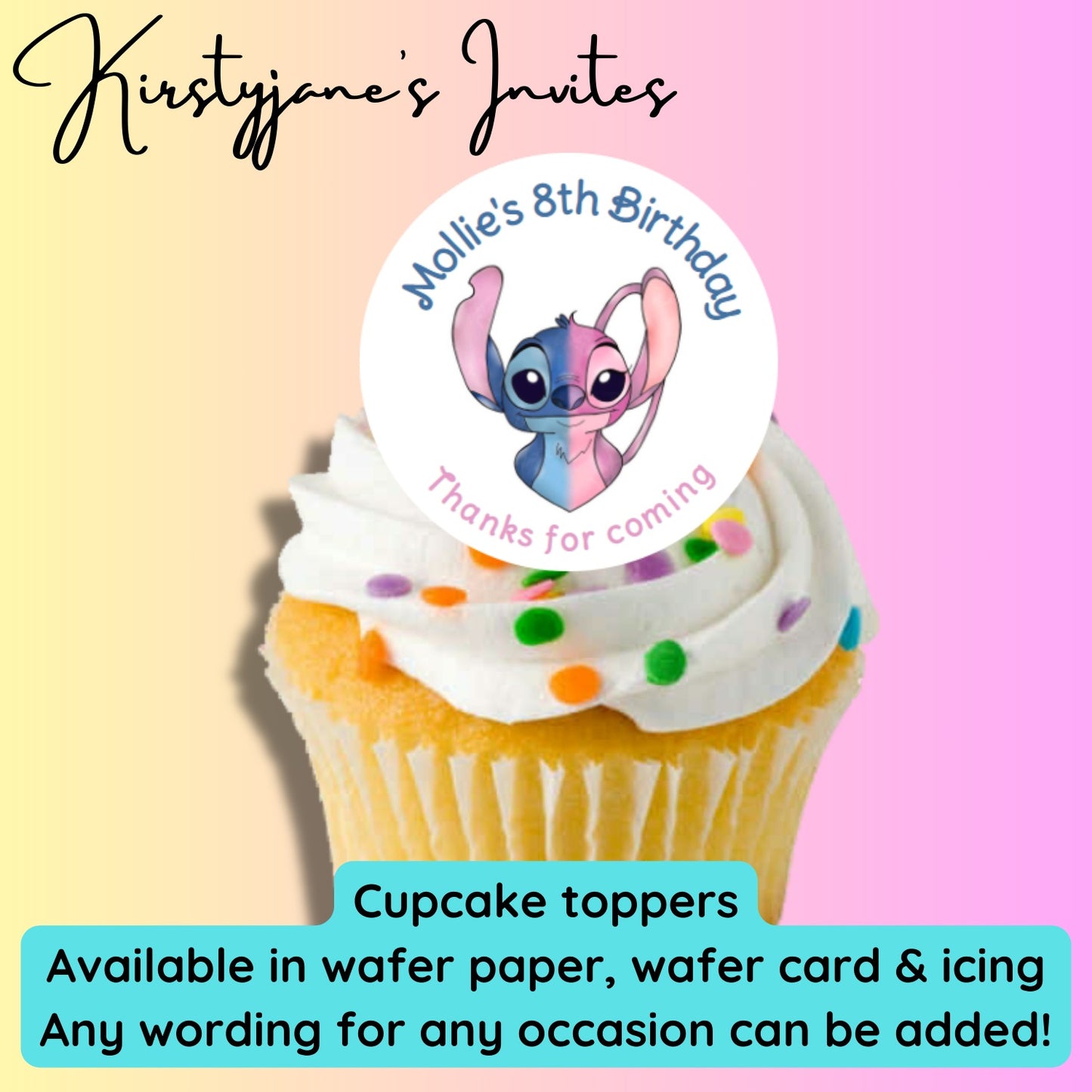 Personalised cupcake toppers Disney Stitch