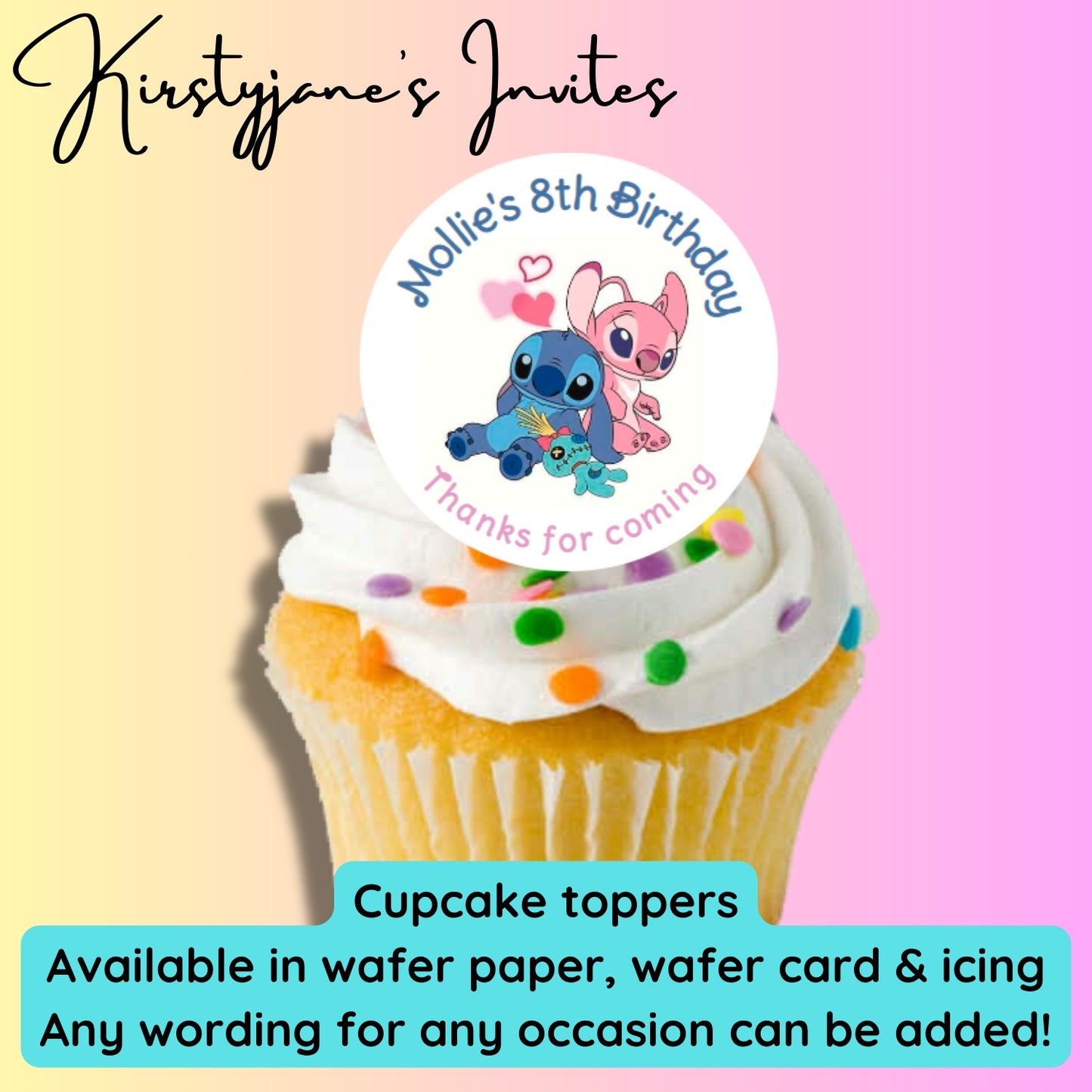 Personalised cupcake toppers Disney Stitch