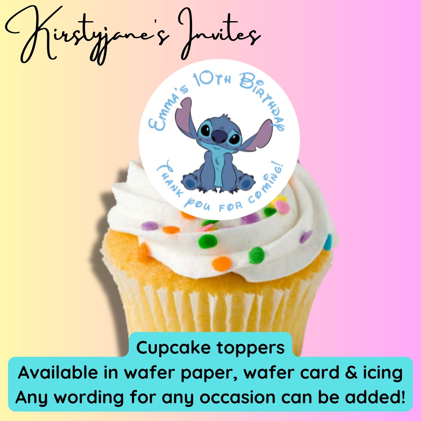 Personalised cupcake toppers Disney Stitch