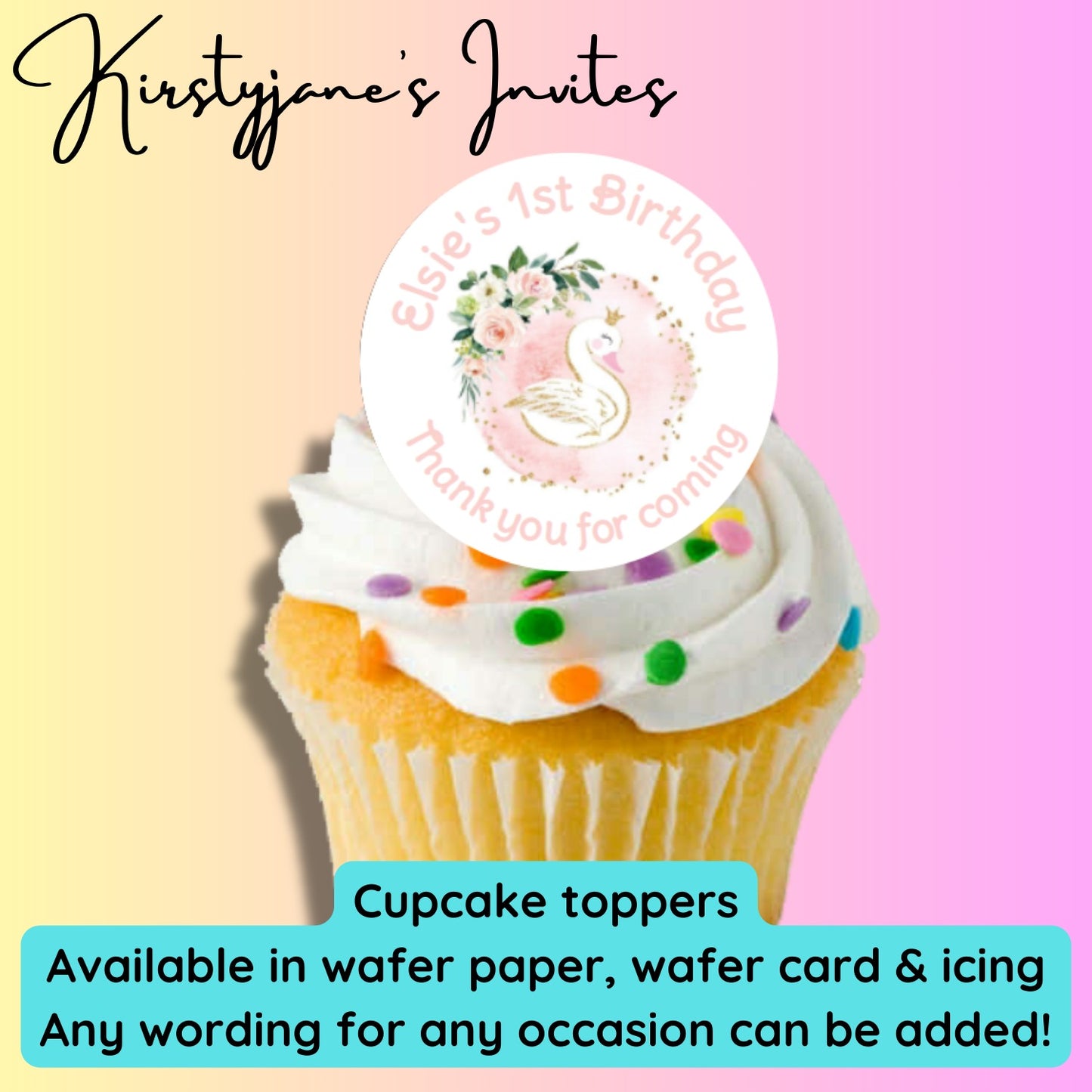 Personalised cupcake toppers Swan