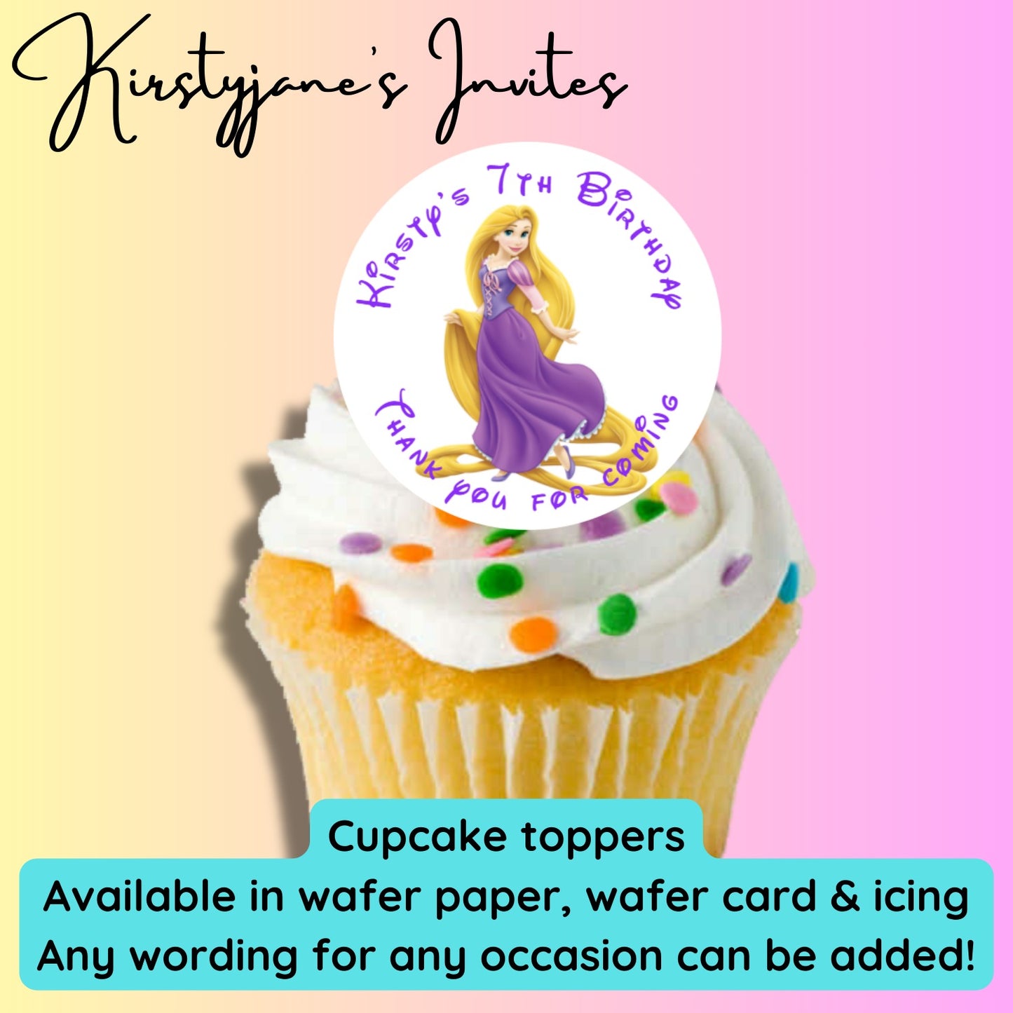 Personalised cupcake toppers Disney tangled