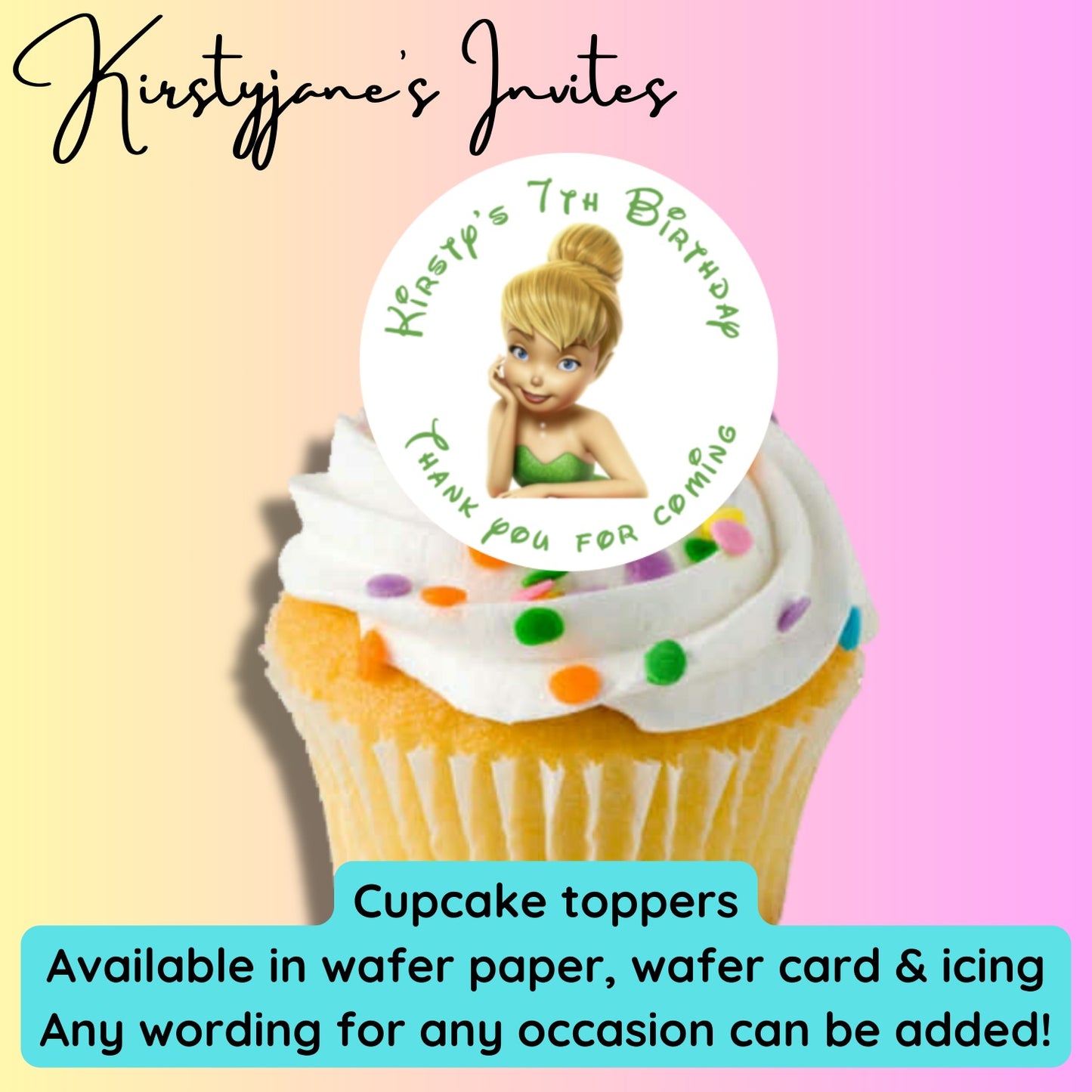 Personalised cupcake toppers Tinkerbell Disney