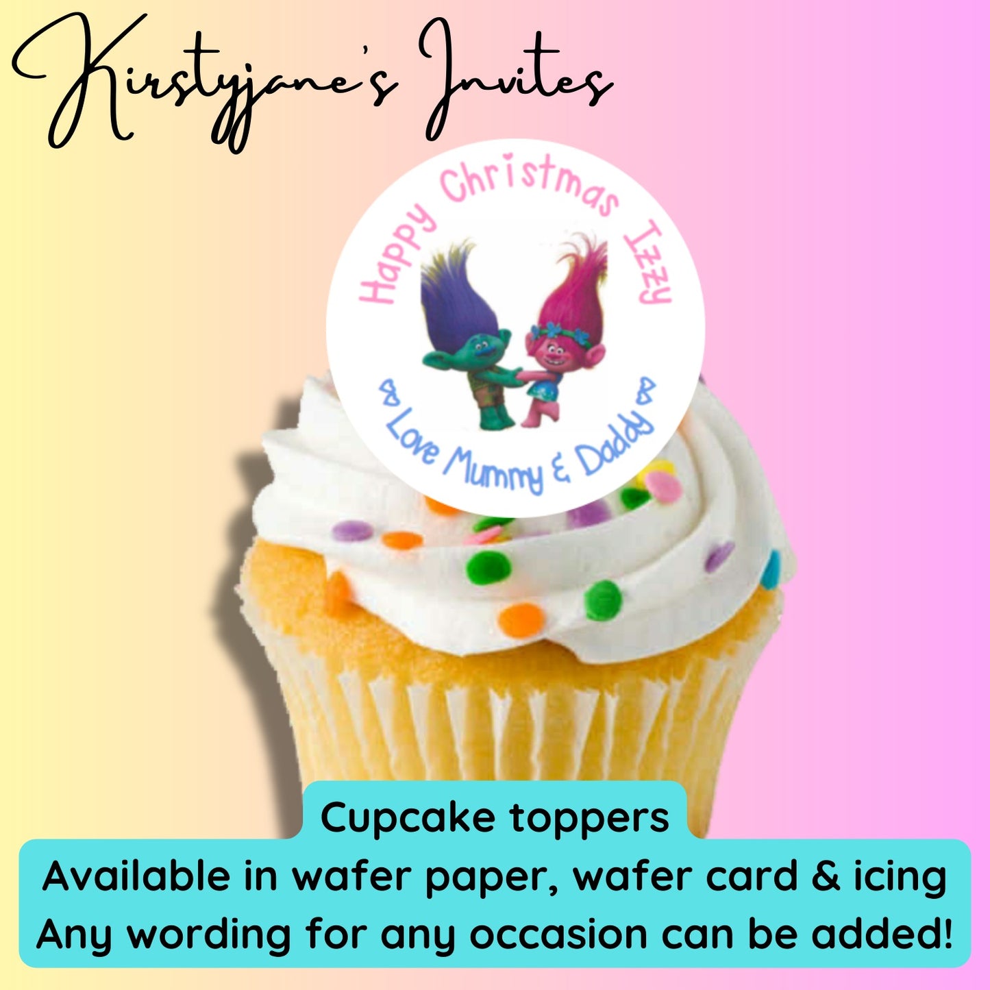 Personalised cupcake toppers Trolls