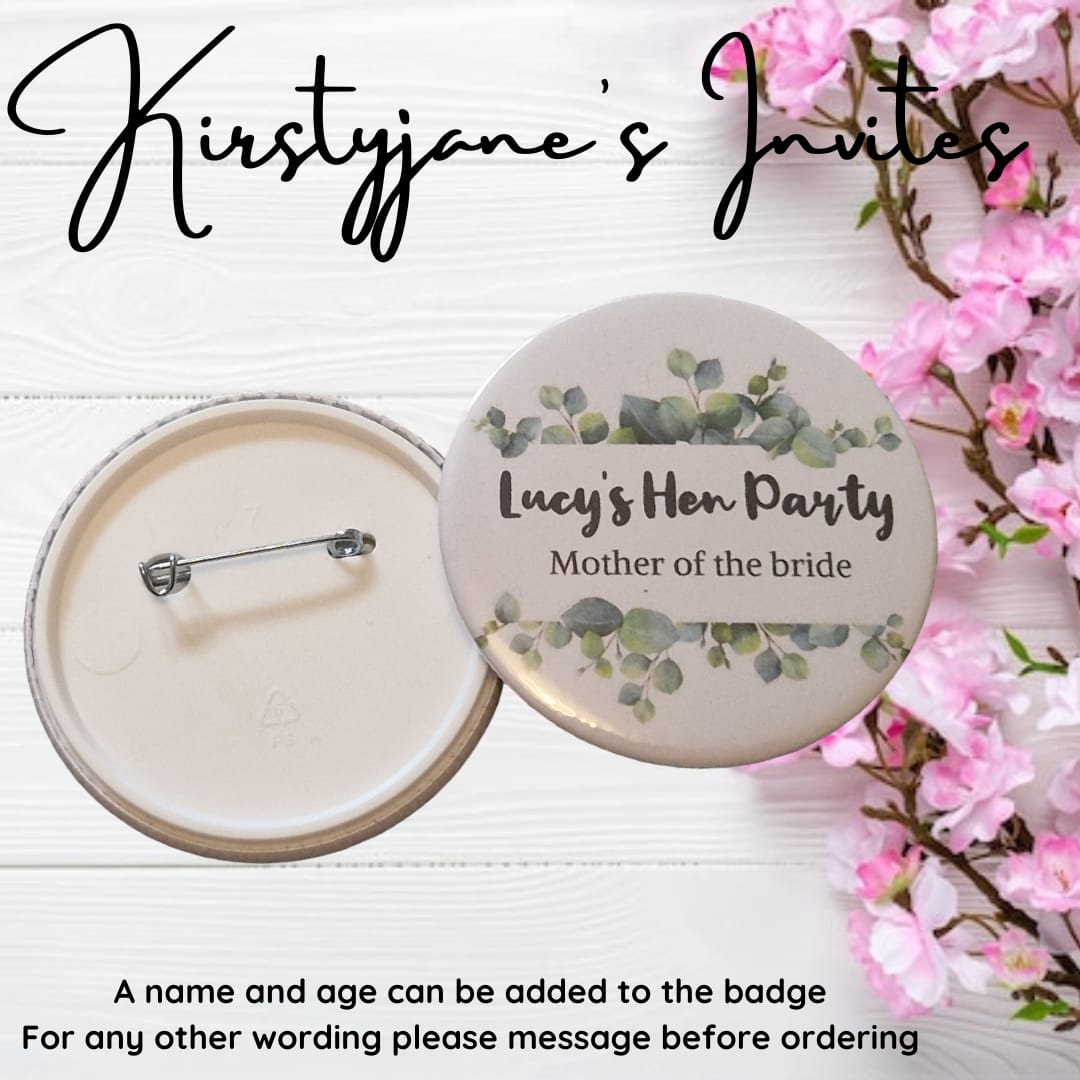 Personalised hen night party name birthday badge