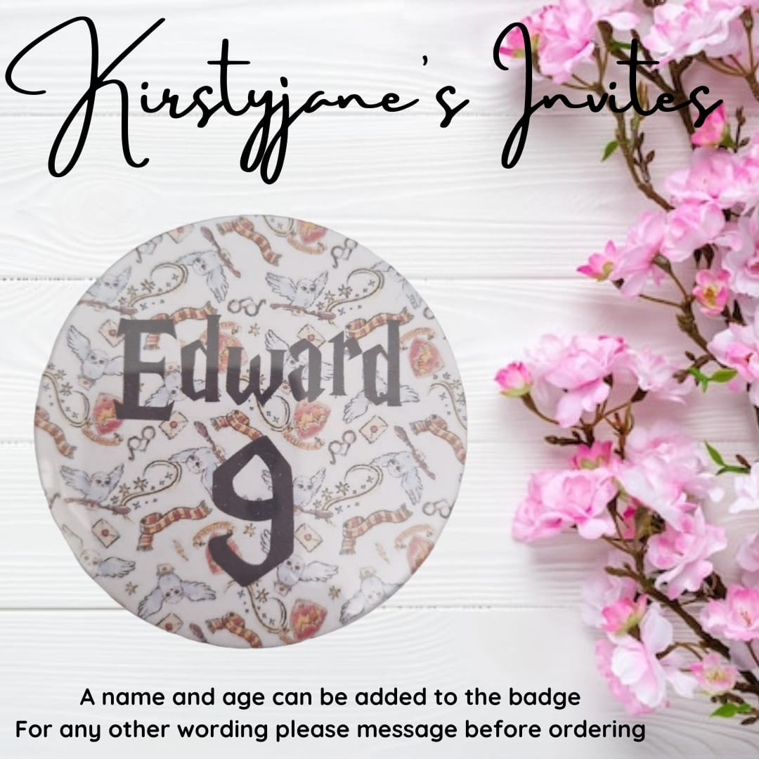 Personalised name age Harry Potter kids birthday badge