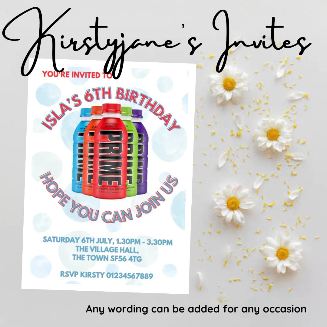 Personalised kids Boys girls prime birthday party invitations