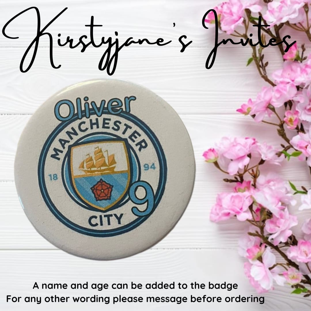 Personalised Football Man City birthday badge