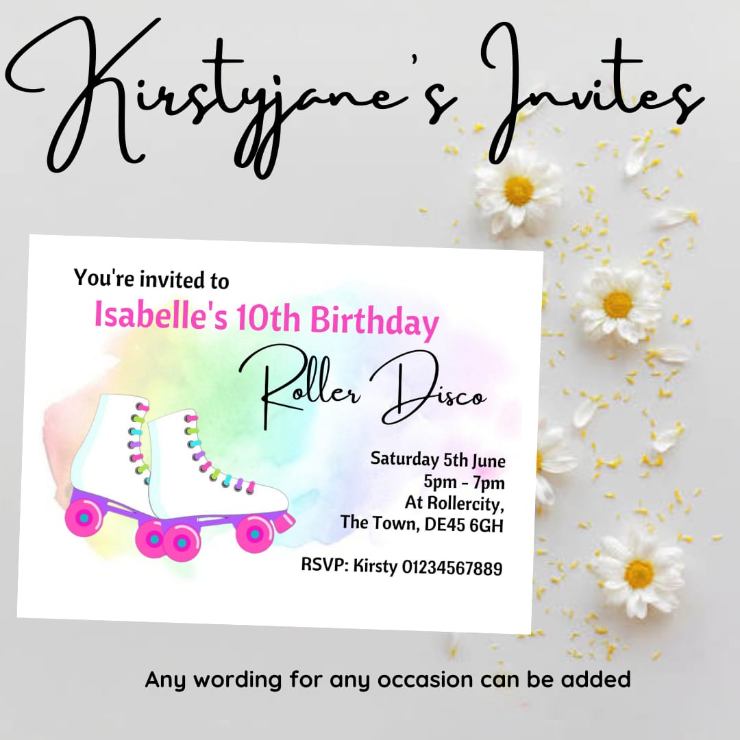 Personalised roller skates skating invitations