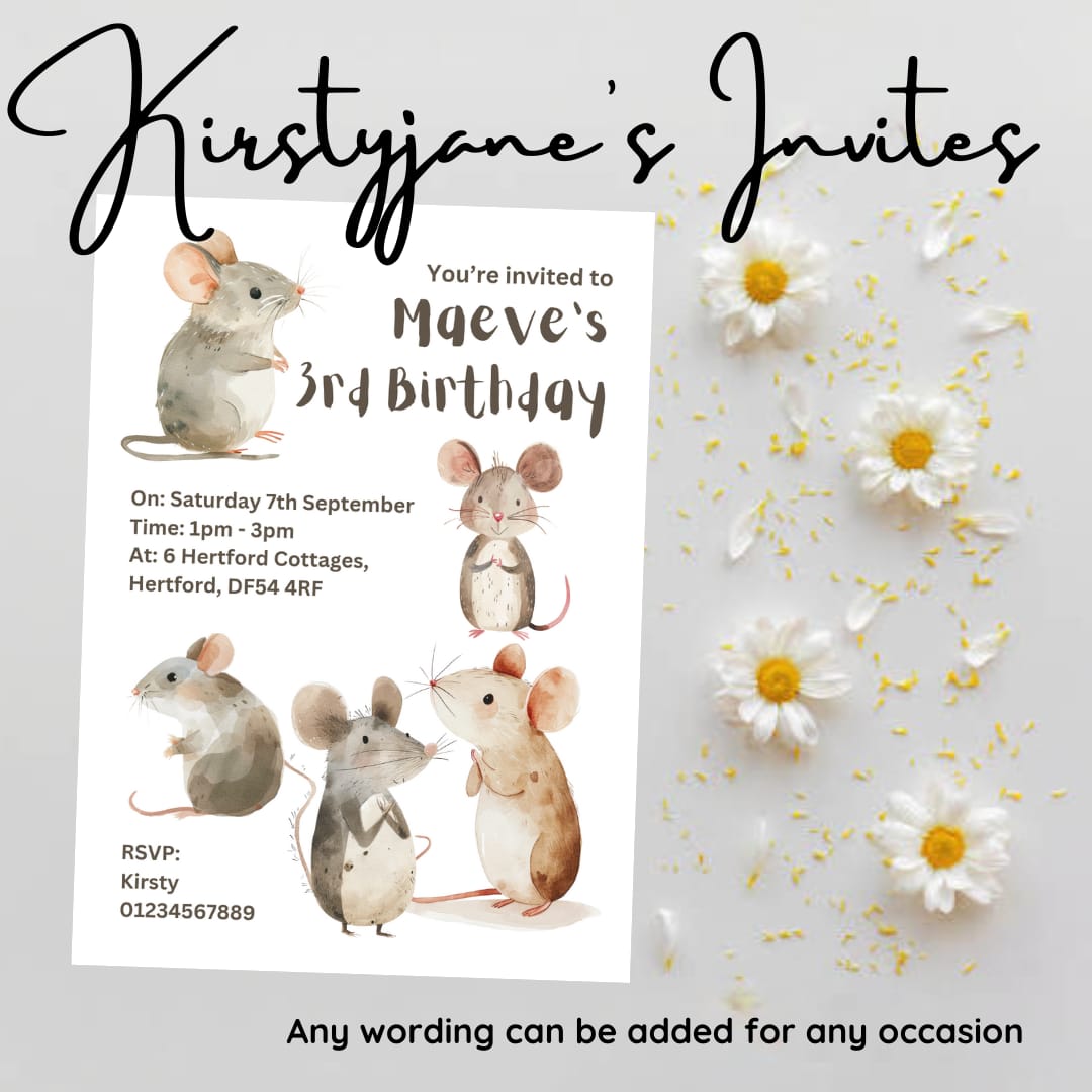 Personalised kids Mice birthday cake party invitations