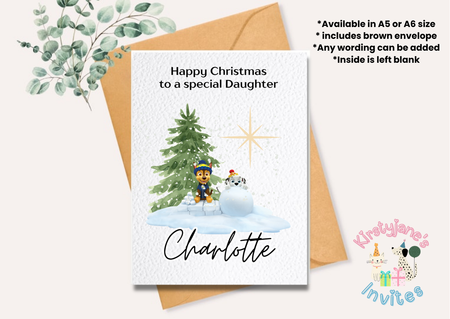 Christmas xmas greetings card Paw Patrol Chase Marshall