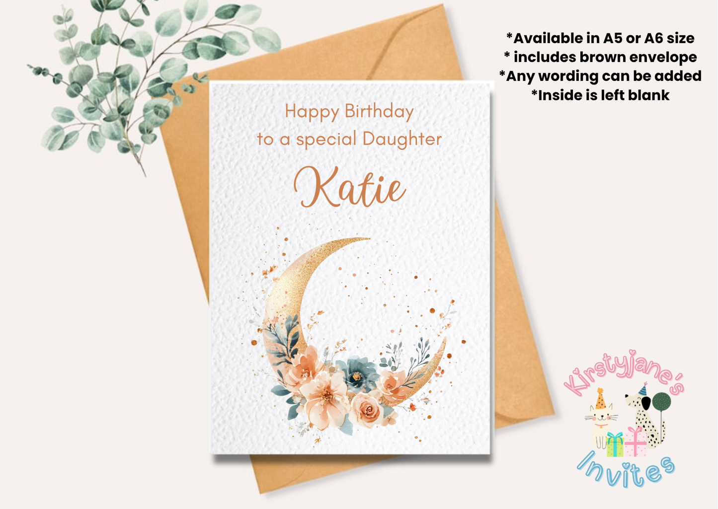 Birthday greetings Card Womens Girls Moon Lunar Phase 18th 21st 30th 40th 50th 60th 70th 80th