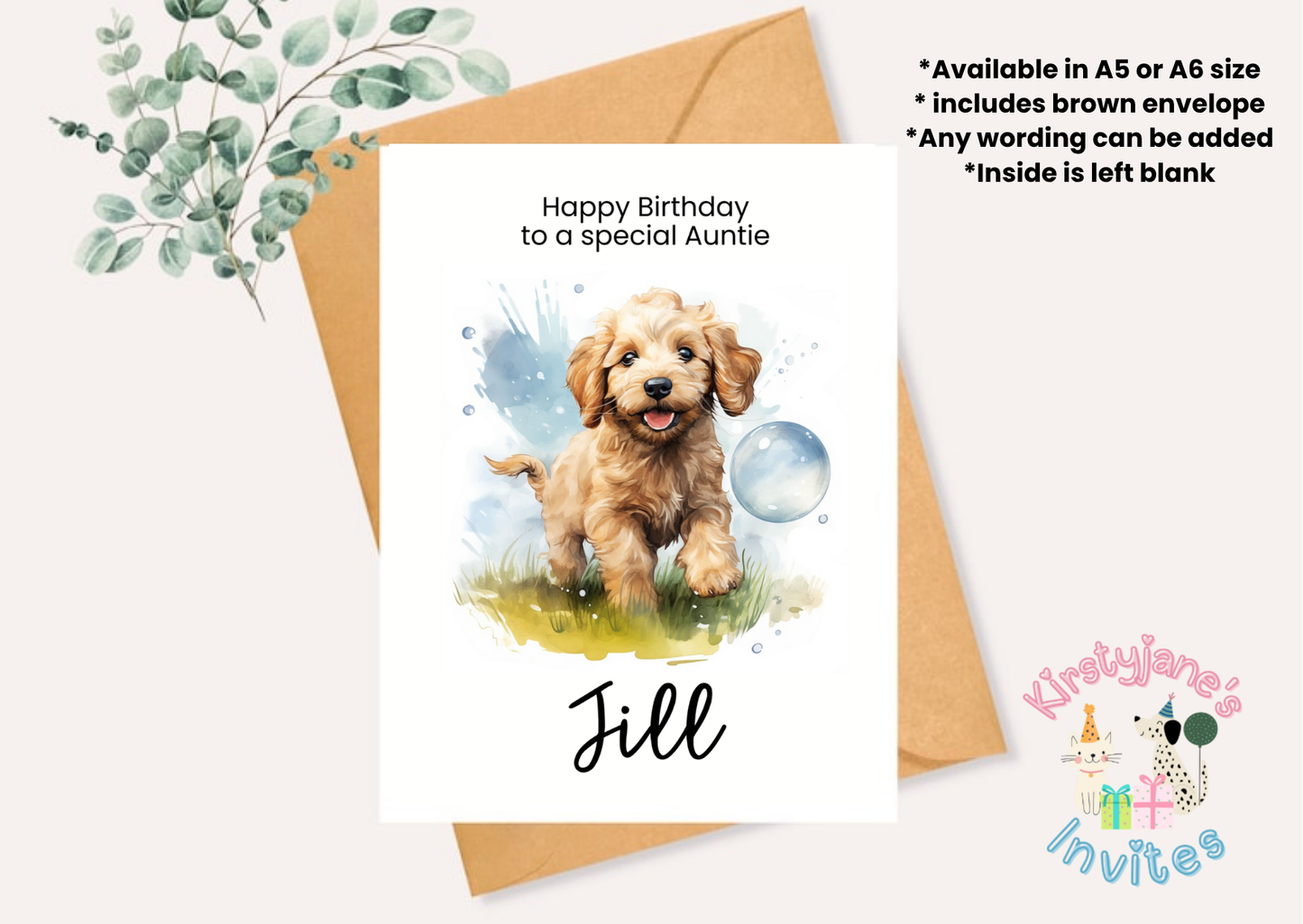 Birthday greetings Card Boys girls dog puppy cockapoo