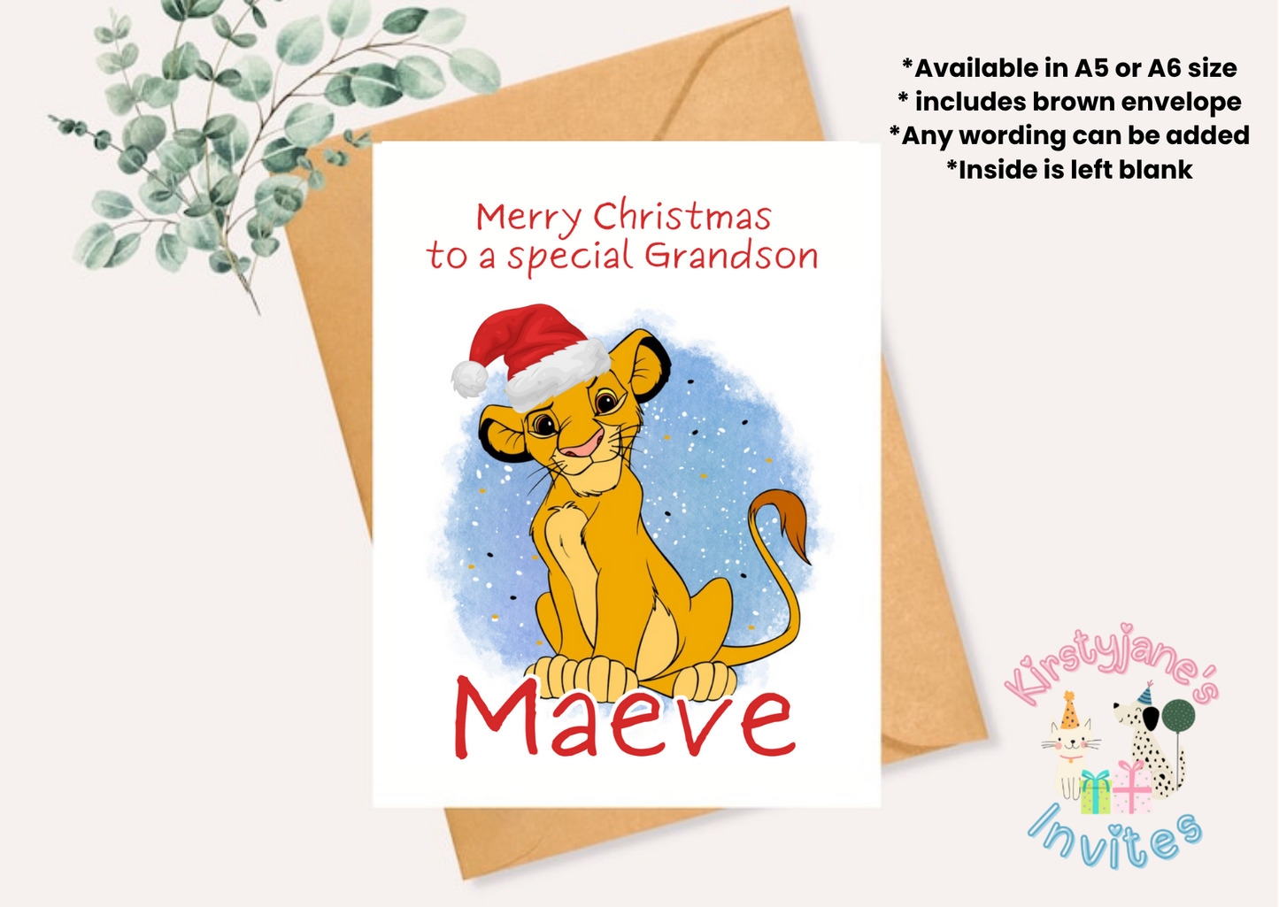 Christmas xmas greetings card Disney Lion King Simba